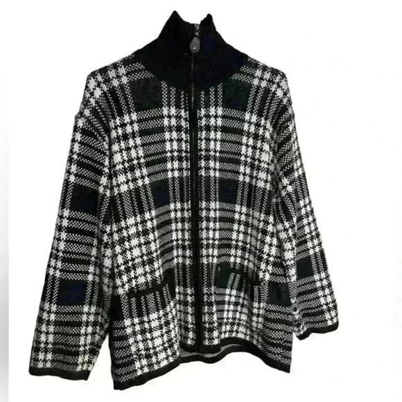 Tally Ho Black and White Cardigan High Neck Size Large - Picture 1 of 6